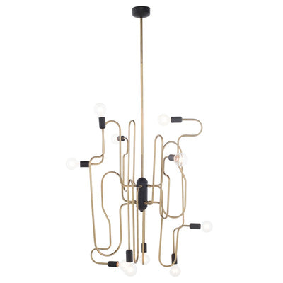 Unique 10-Light Pendant Lamp in Antique Brass