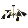 Polished 6-Light Gold and Steel Pendant Light with Black Shades