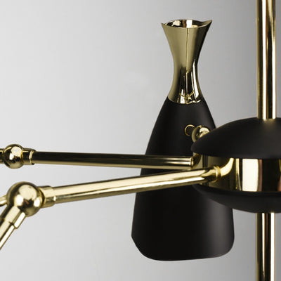 Polished 6-Light Gold and Steel Pendant Light with Black Shades