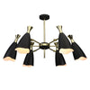 Polished 6-Light Gold and Steel Pendant Light with Black Shades