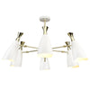 Elegant 6-Light Polished Gold and Steel Pendant Light with Matte White Shades