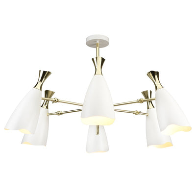 Elegant 6-Light Polished Gold and Steel Pendant Light with Matte White Shades