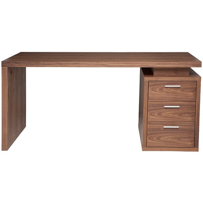 Modern 63" Executive Desk with Attached Pedestal in Walnut