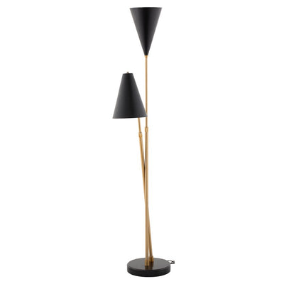 Brushed Gold and Black Steel Dual-Light Floor Lamp