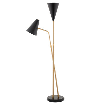 Brushed Gold and Black Steel Dual-Light Floor Lamp