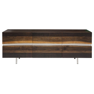 78" Chic Seared Oak Credenza w/ Horizontal Inlay of Steel