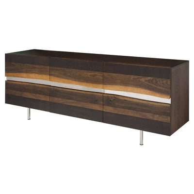 63" Chic Seared Oak Credenza w/ Horizontal Inlay of Steel