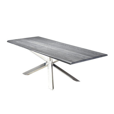 Oxidized Gray Oak & Polished Stainless Steel Conference Table w/ Live Edge