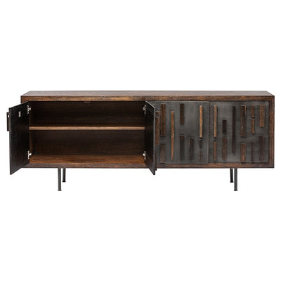 Wide Old World Block-Style Storage Credenza in Seared Oak