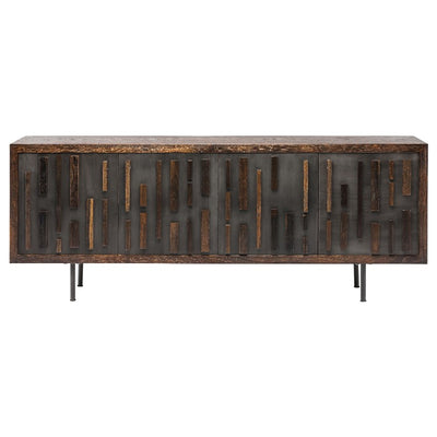 Wide Old World Block-Style Storage Credenza in Seared Oak