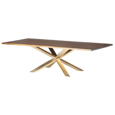 Seared Oak & Brushed Gold Steel Conference Table w/ Live Edge (Multiple Sizes)