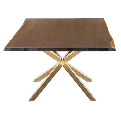 Seared Oak & Brushed Gold Steel Conference Table w/ Live Edge (Multiple Sizes)