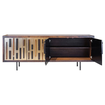 Wide Old World Block-Style Storage Credenza in Oak & Bronze