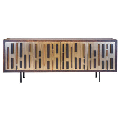 Wide Old World Block-Style Storage Credenza in Oak & Bronze