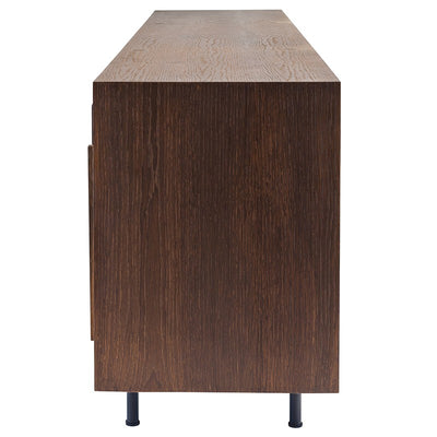 Wide Old World Block-Style Storage Credenza in Oak & Bronze