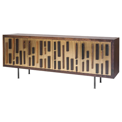 Wide Old World Block-Style Storage Credenza in Oak & Bronze