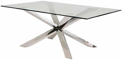 95" Modern Clear Glass Conference Table with Silver or Gold Stainless Steel Base