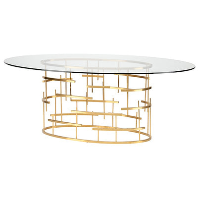 77" Oval Glass & Gold Cross Hatch Meeting Table