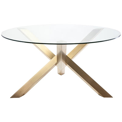 Stunning 59" Round Glass & Gold-Brushed Steel Meeting Table