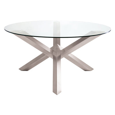 72" Round Glass & Brushed Steel Meeting Table