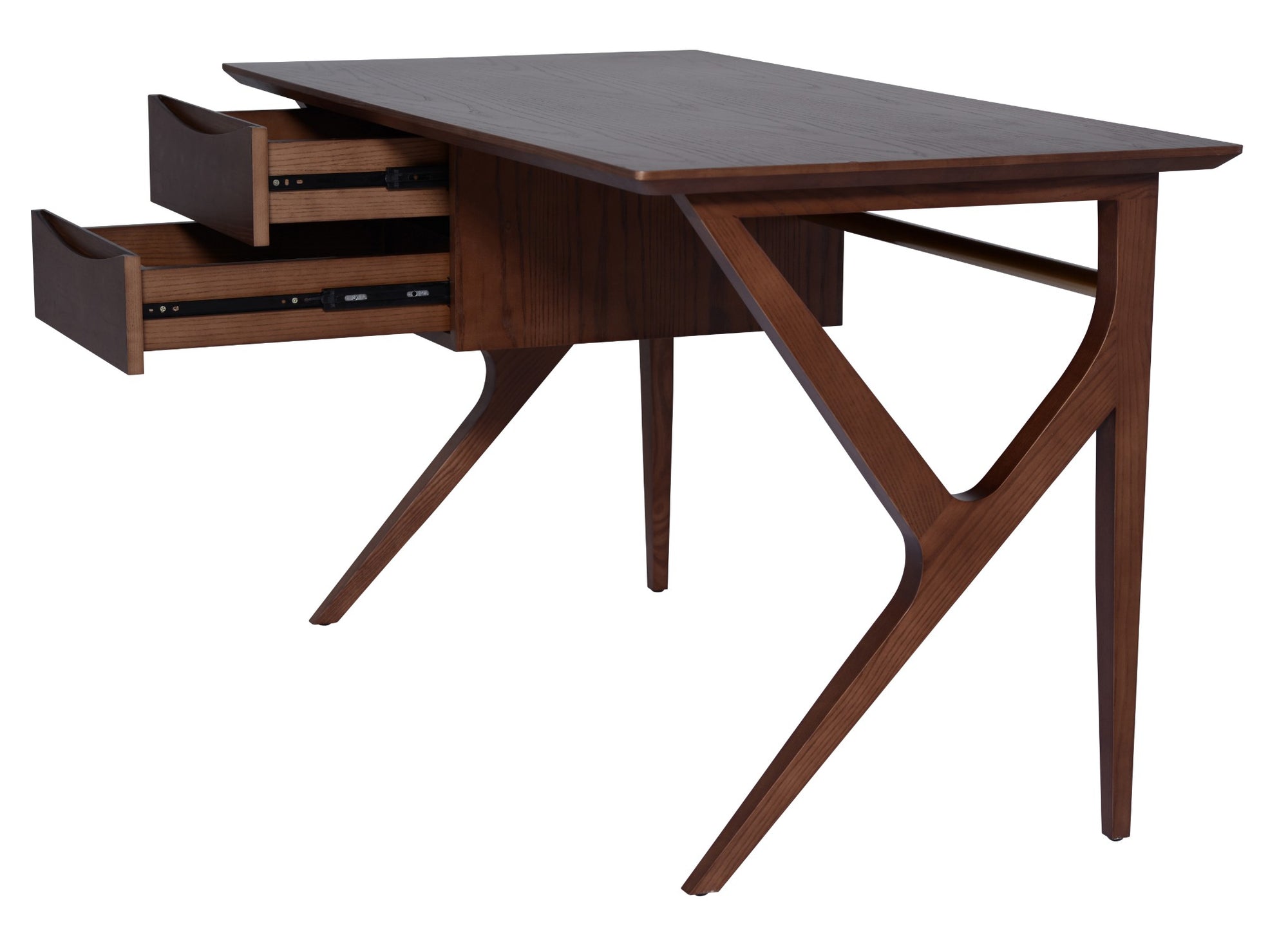 Walnut Desk With Three Solid Walnut Drawers, Mid Century Modern