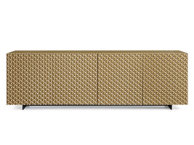 94" Gloss Gold Credenza with Textured Front
