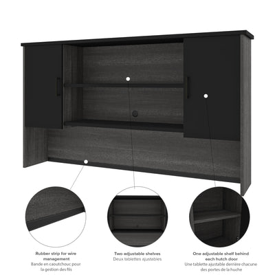 Bark Gray & Black Modern L-shaped Desk with Hutch