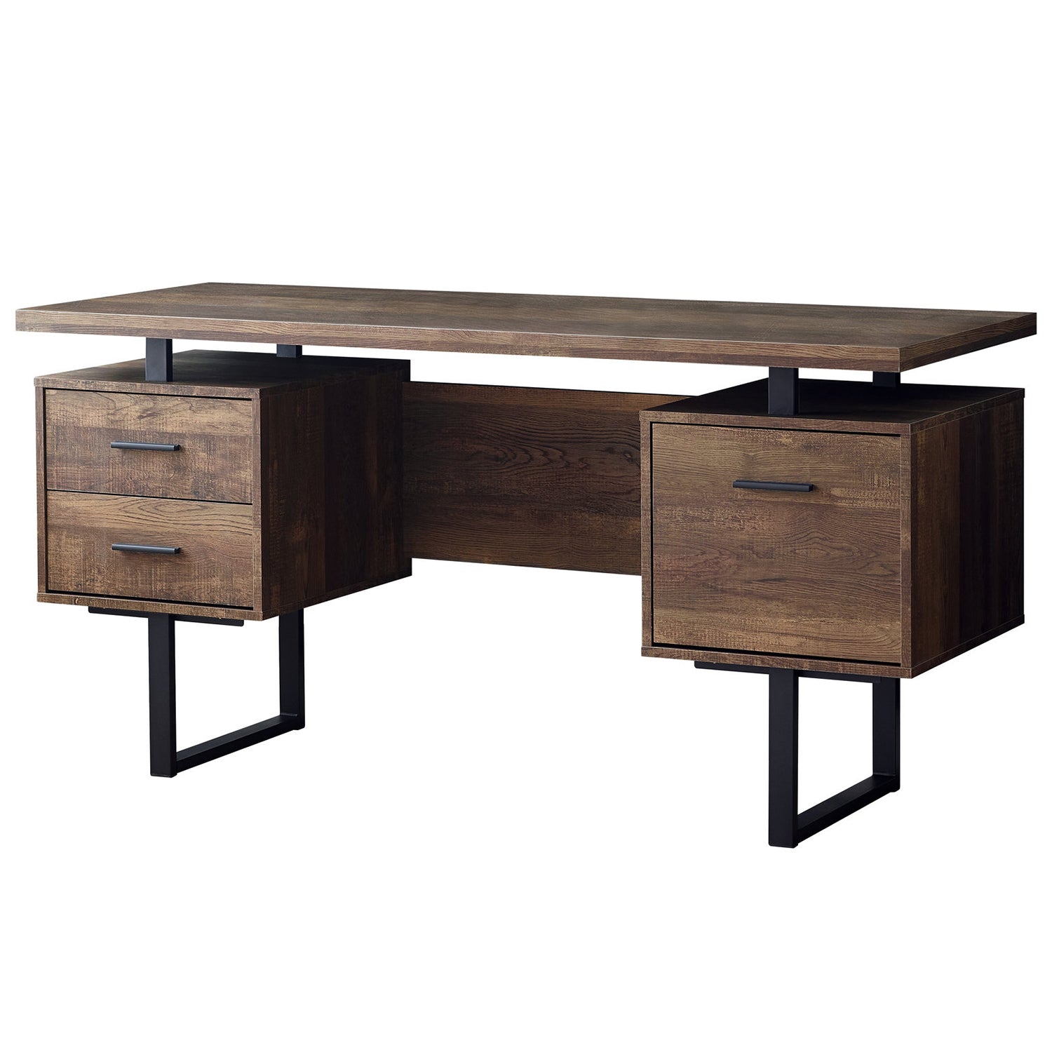 Trendy Brown Wood Grain Office Desk w Black Metal Accents