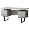 Trendy Gray Wood Grain Office Desk w/ Black Metal Accents