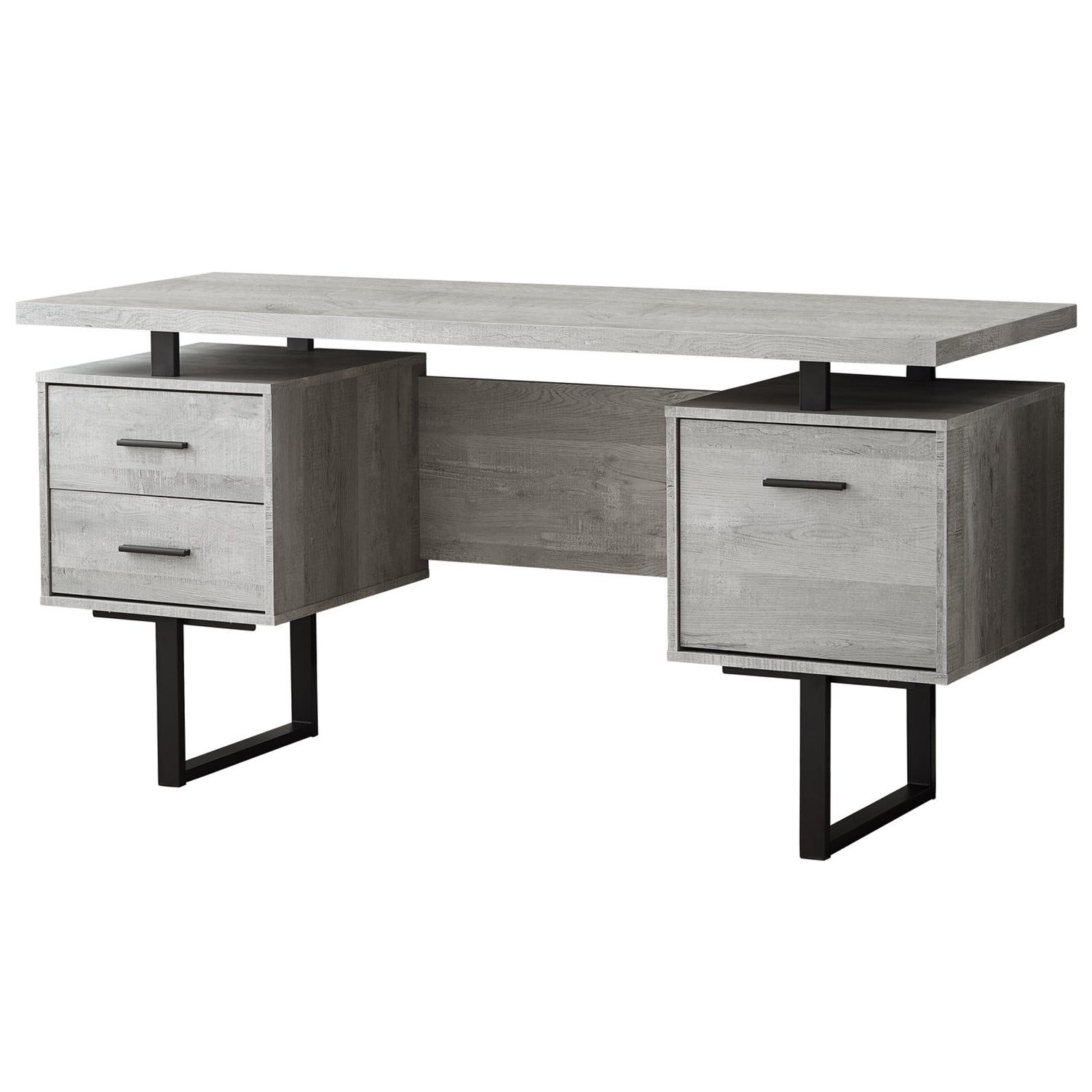Trendy Gray Wood Grain Office Desk w/ Black Metal Accents