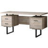 Trendy Taupe Wood Grain Office Desk w/ Black Metal Accents