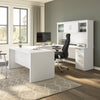 67" Elegant U-Shaped Desk in Satin White with Hutch