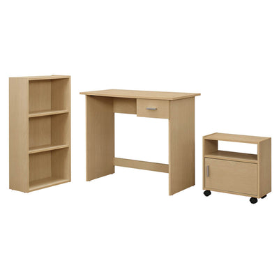 Minimalistic 3-Piece Set - Desk, Rolling Cabinet, and Bookcase in Maple