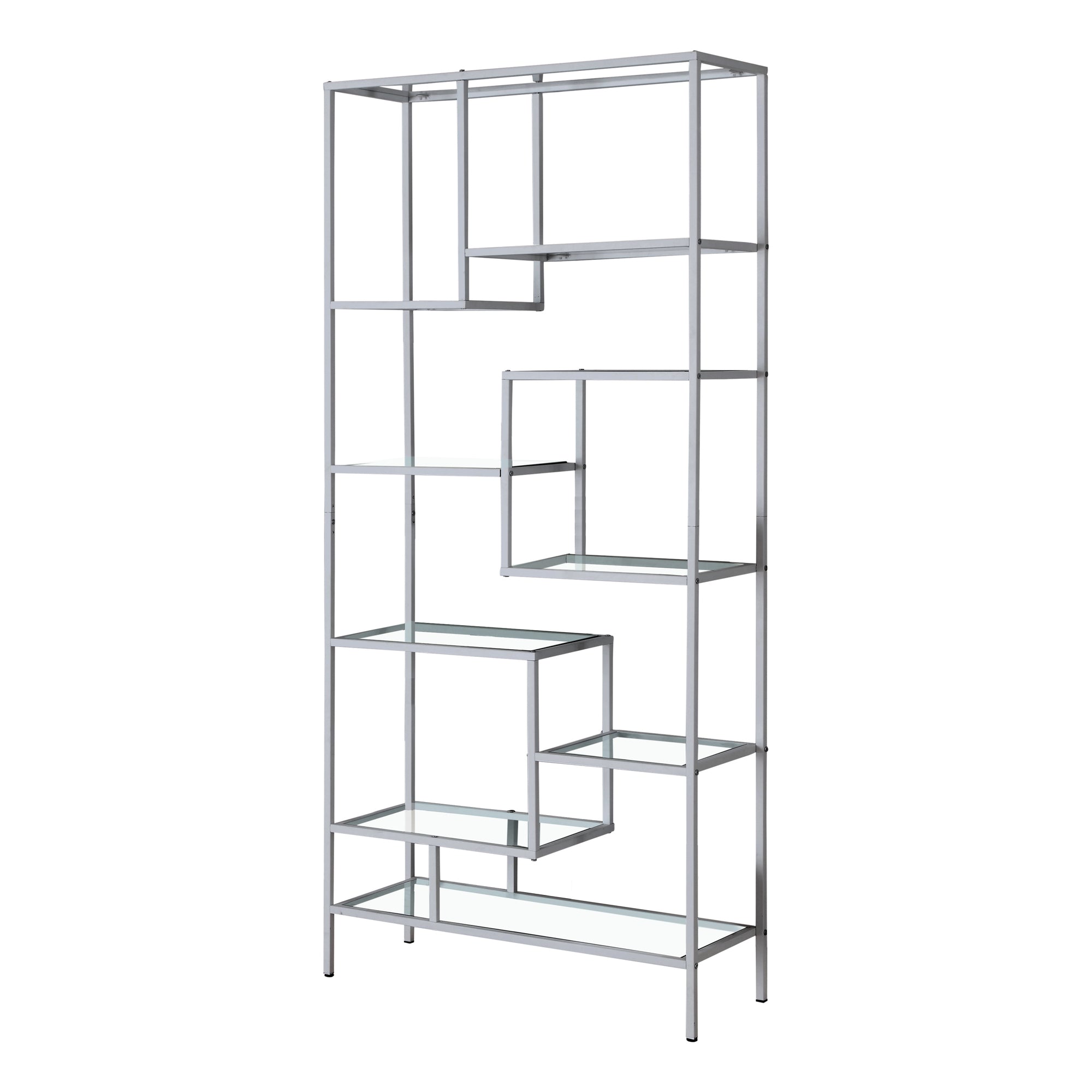 Modern Industrial Silver and Glass Bookcase