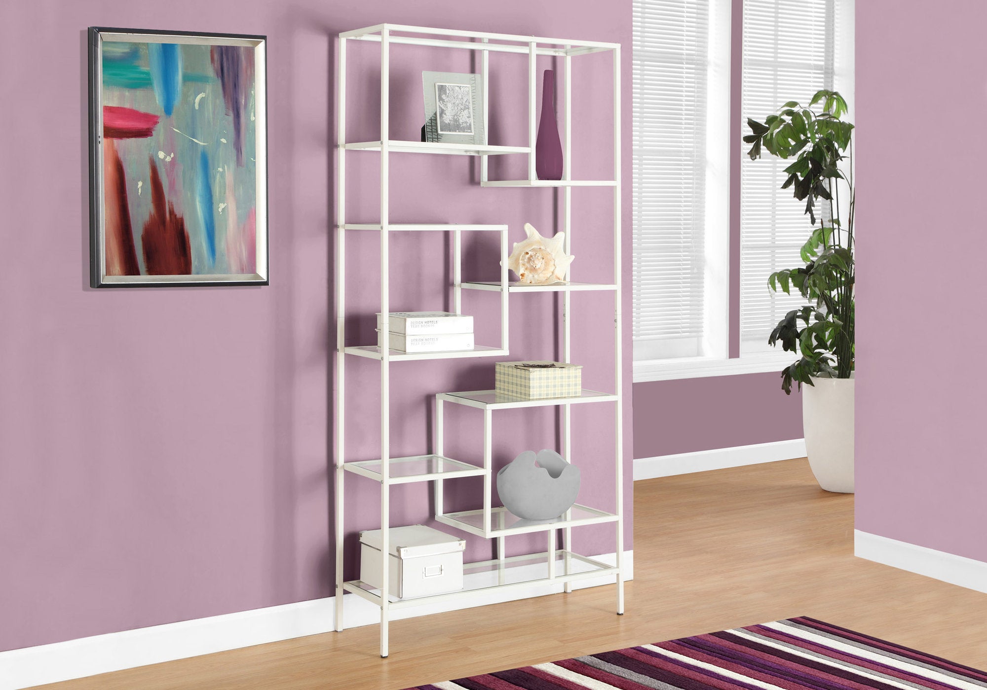 Modern Industrial White and Glass Bookcase