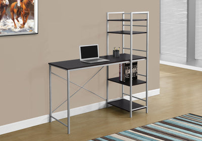 Farmhouse Desk with Ladder Bookcase in Espresso with Silver Frame
