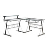 Ergonomic Corner Desk with Shelf in Glass