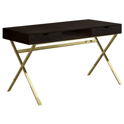 Espresso & Gold 47" X-Frame Desk with Two Drawers