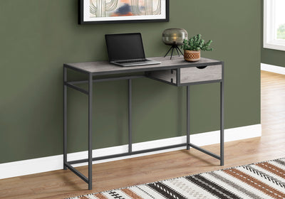 Gray Woodgrain & Dark Gray Metal Industrial Desk with Storage Drawer