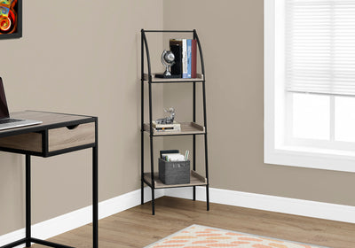 Dark Taupe and Black Curved Bookcase with Three Shelves