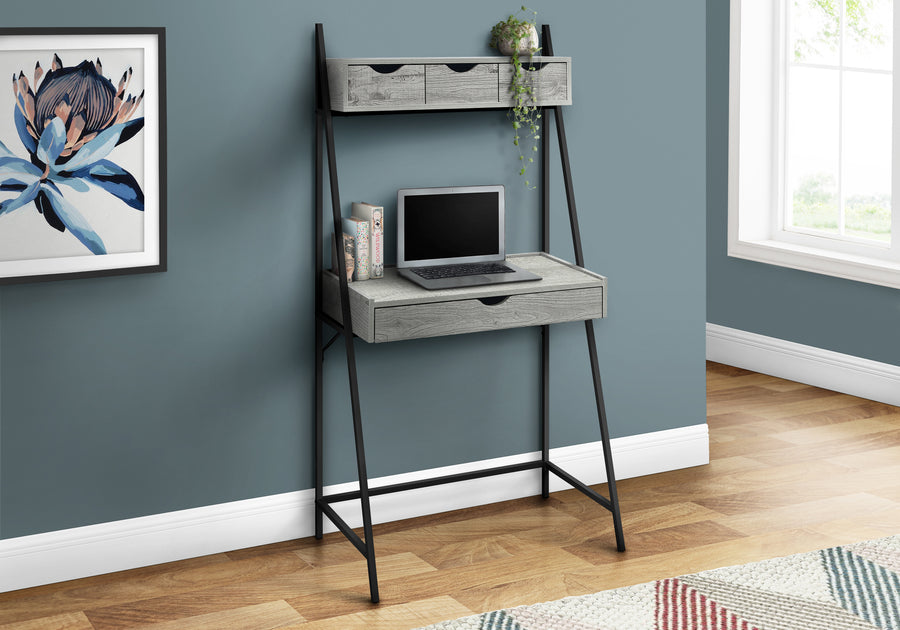 32" Gray Desk with Hutch & Storage Drawers