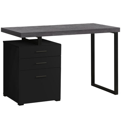 47" Reversible Gray Woodgrain Desk with Black Frame