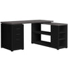 Black & Gray Woodgrain L-Shaped Desk with Built-in Credenza