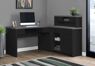 Gray & Black L-Shaped Desk with Low Hutch & Extra Storage