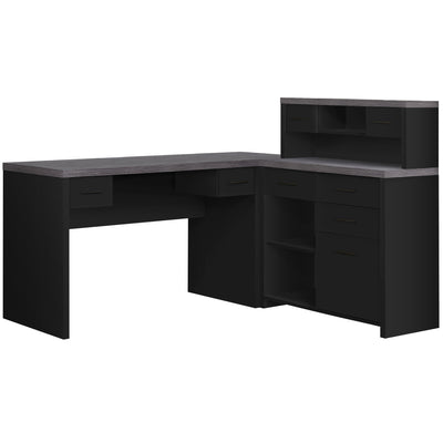 Gray & Black L-Shaped Desk with Low Hutch & Extra Storage