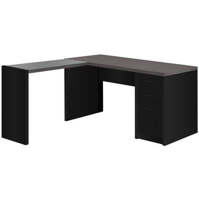 60" Gray & Black L-Shaped Desk with Glass Arm