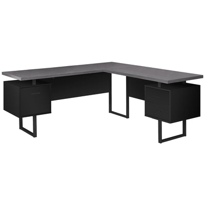 71" Ultra-Modern L-Shaped Desk with 3 Drawers in Gray & Black
