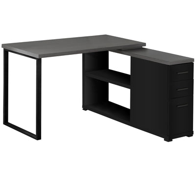 47" Reversible Corner Desk in Gray & Black with Credenza