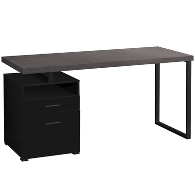 60" Gray and Black Desk with Shelf and Drawers