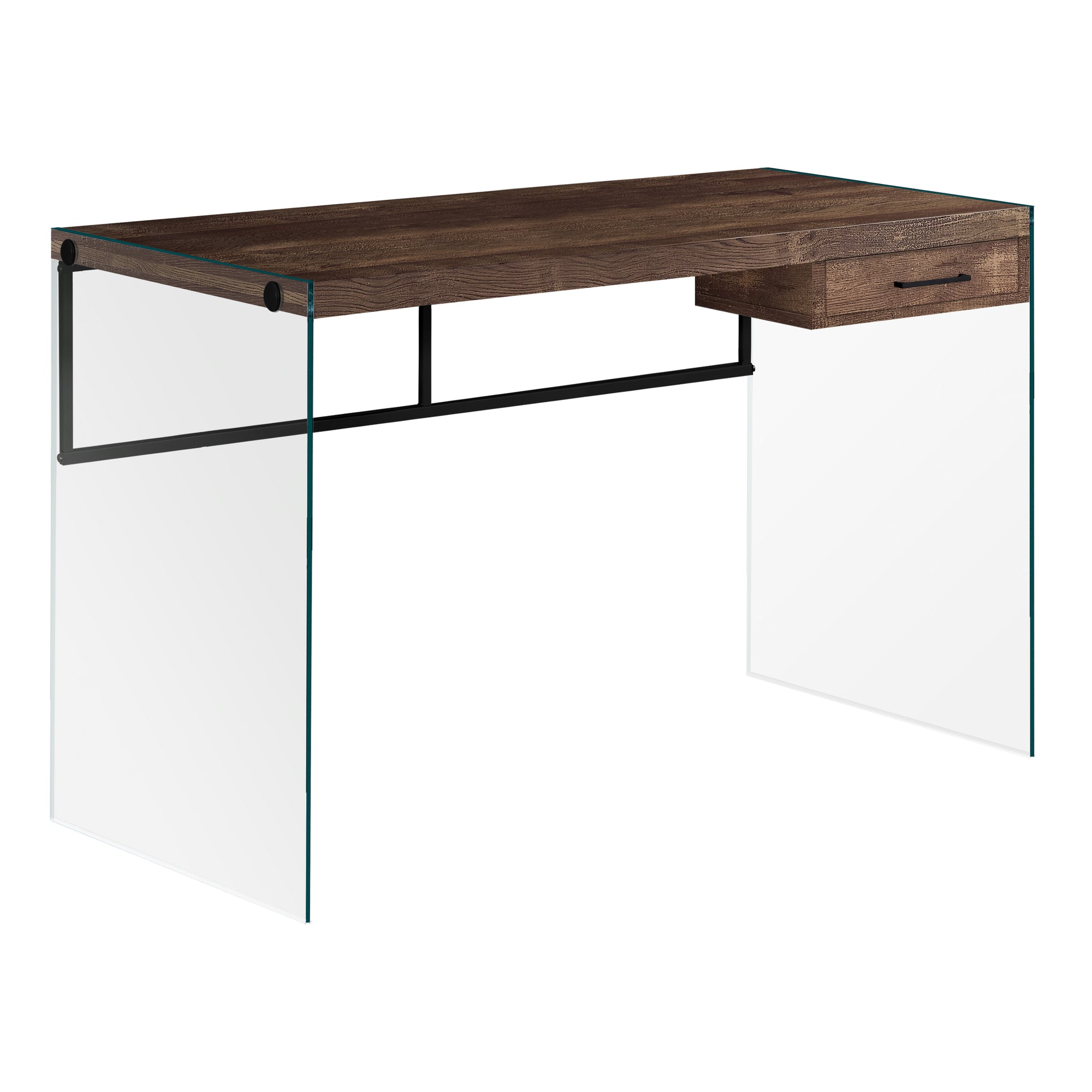 47" Glass & Reclaimed Brown Wood Desk with Drawer